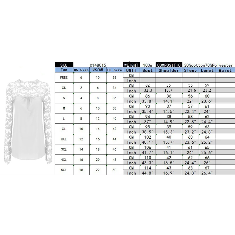 Женская кружевная блузка Onlyoung белая Свободная шифоновая размера плюс xxxl xxxxl 3xl 4xl