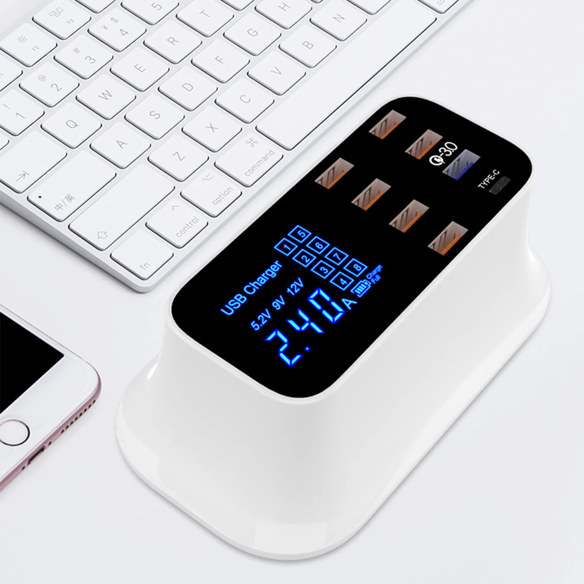 8-портовая умная зарядная станция USB QC 3 0 со светодиодным дисплеем и Type C |
