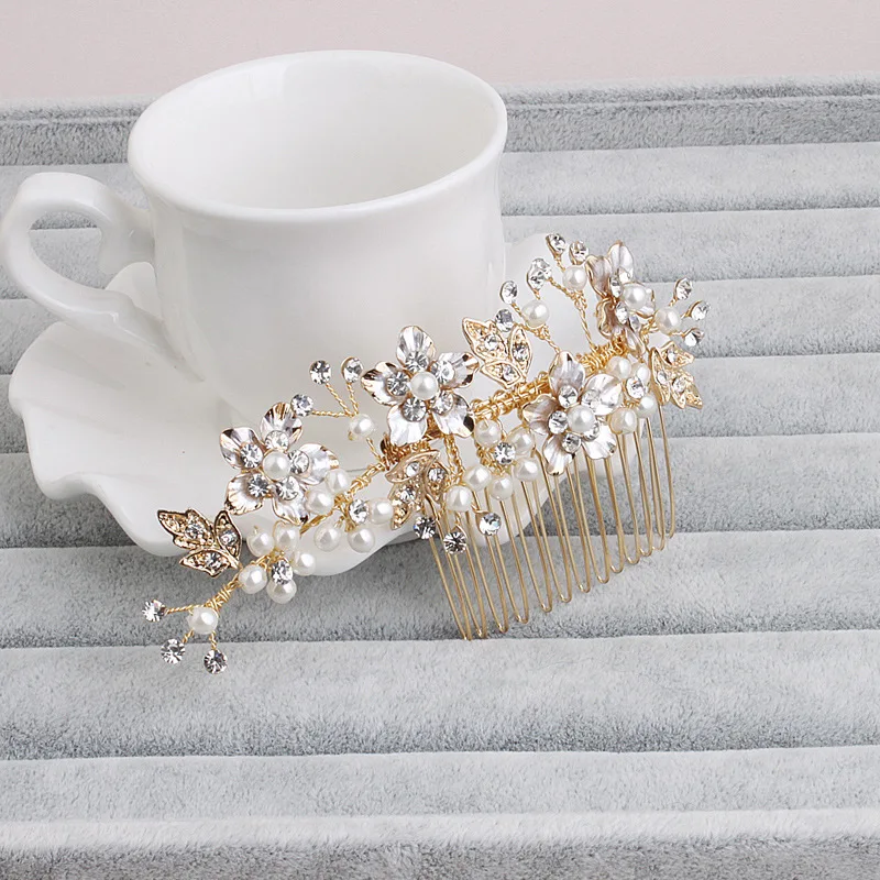 

SLBRIDAL Art Deco Clear Rhinestones Crystals Pearls Flower Leaf Wedding Hair Comb Bridal Hair Accessories Bridesmaids Women
