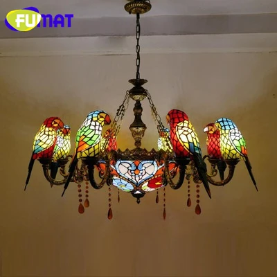 FUMAT люстры Tiffany светодиодный витраж Parrot E27 Hanglamp цветок орхидеи роскошный подвесной светильник Лофт Декор лампа - Цвет абажура: C8