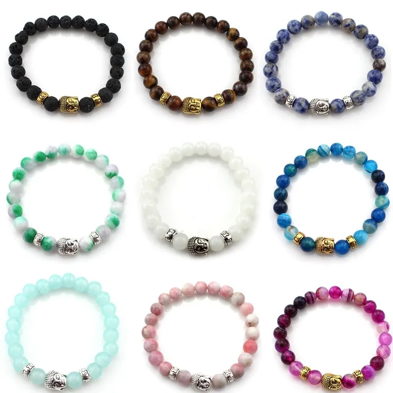 Женский и мужской браслет унисекс с голубыми бусинами из лавы оникс Йога Будда