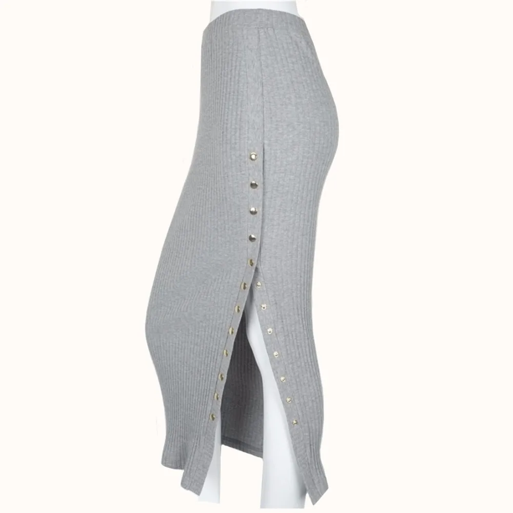 Сексуальные женские длинные юбки с разрезом и пуговицами прямые юбки-карандаш