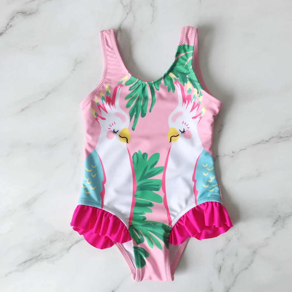 Summer Boys Girls Cartoon Parrot Printed One Piece Suits Bikini Swimwear Backless Lace Beachwear | Спорт и развлечения