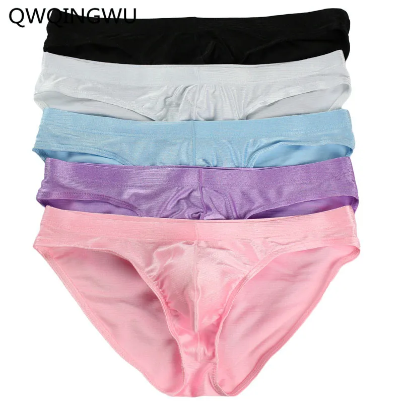 5PCS Men's Underwear Bright Briefs Underpants Male Sexy Silky Brief Shorts Man Gay Panties Low Waist Sleepwear |