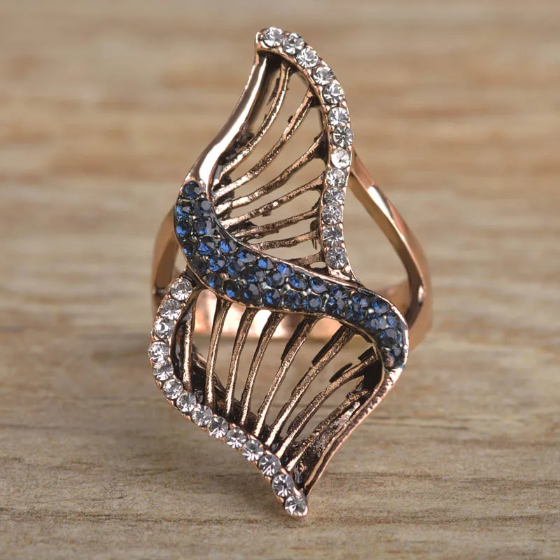Blucome Hollow Vintage Rings For Women Antique Gold Color Unique Design Full Austrian Crystal Party Wide Turkish Aneis | Украшения и