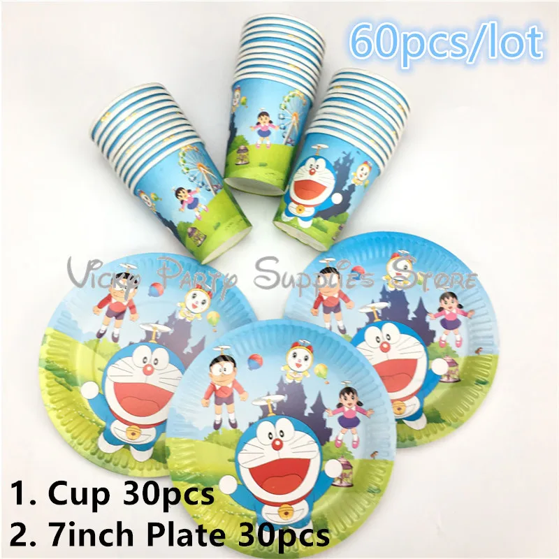 60 шт./лот мультяшный Дораэмон тема Кот одноразовая табельная посуда набор