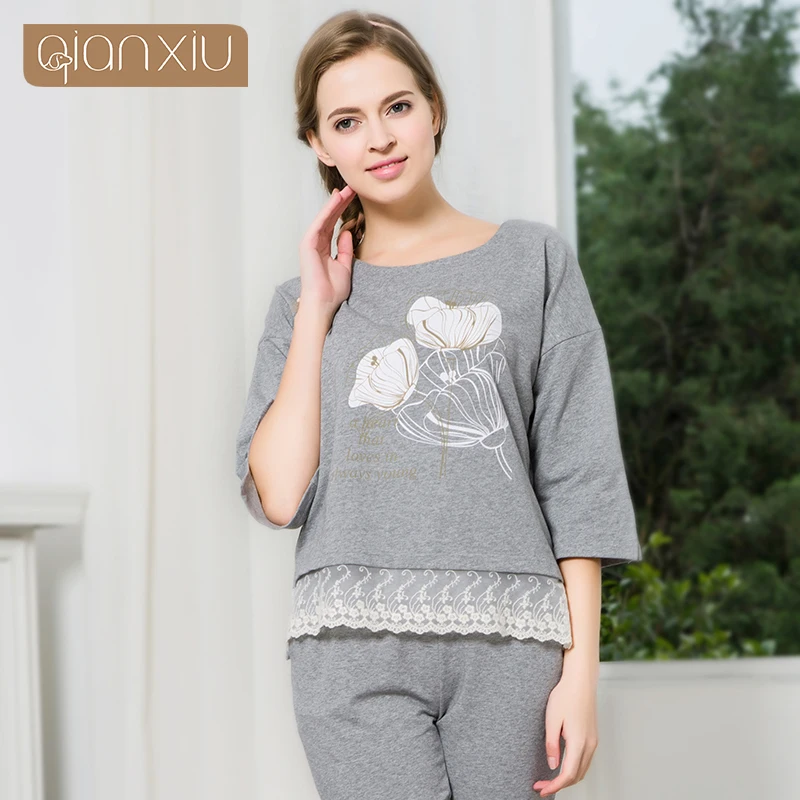 Qianxiu пижамы новый стиль для женщин 95% хлопок с цветком и кружева|style pajamas|pajama stylepajamas