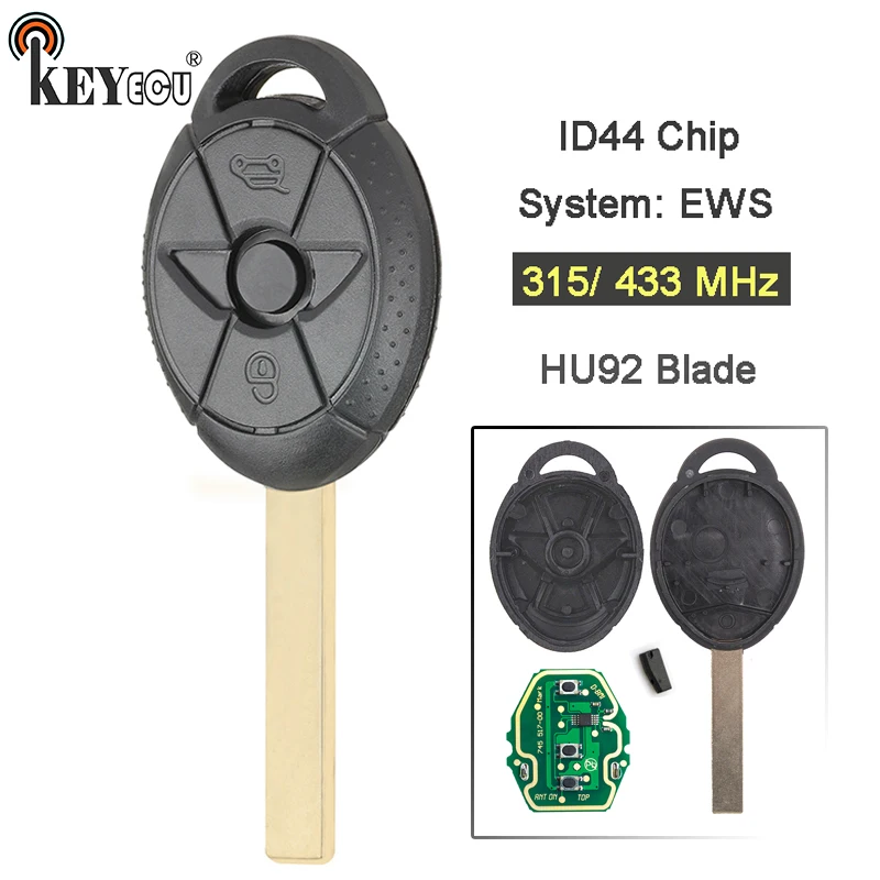 

KEYECU Ajustable Frequency 315/433MHz ID44 Chip EWS System LX8 FZV Replacement 3 Button Remote Key Fob for BMW Old Mini Cooper