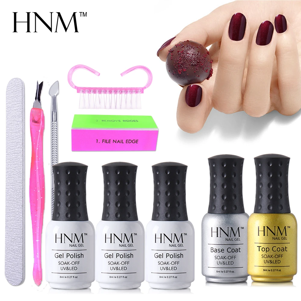 HNM 3 шт. лак для ногтей 1 верхнее покрытие из Базовое легко био Гели Soak Off Гель Лаки