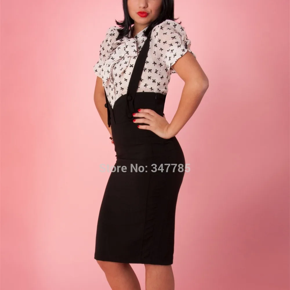 Юбка-карандаш с подтяжками Одри Хепберн черная 40-винтажная в стиле 50-х размера