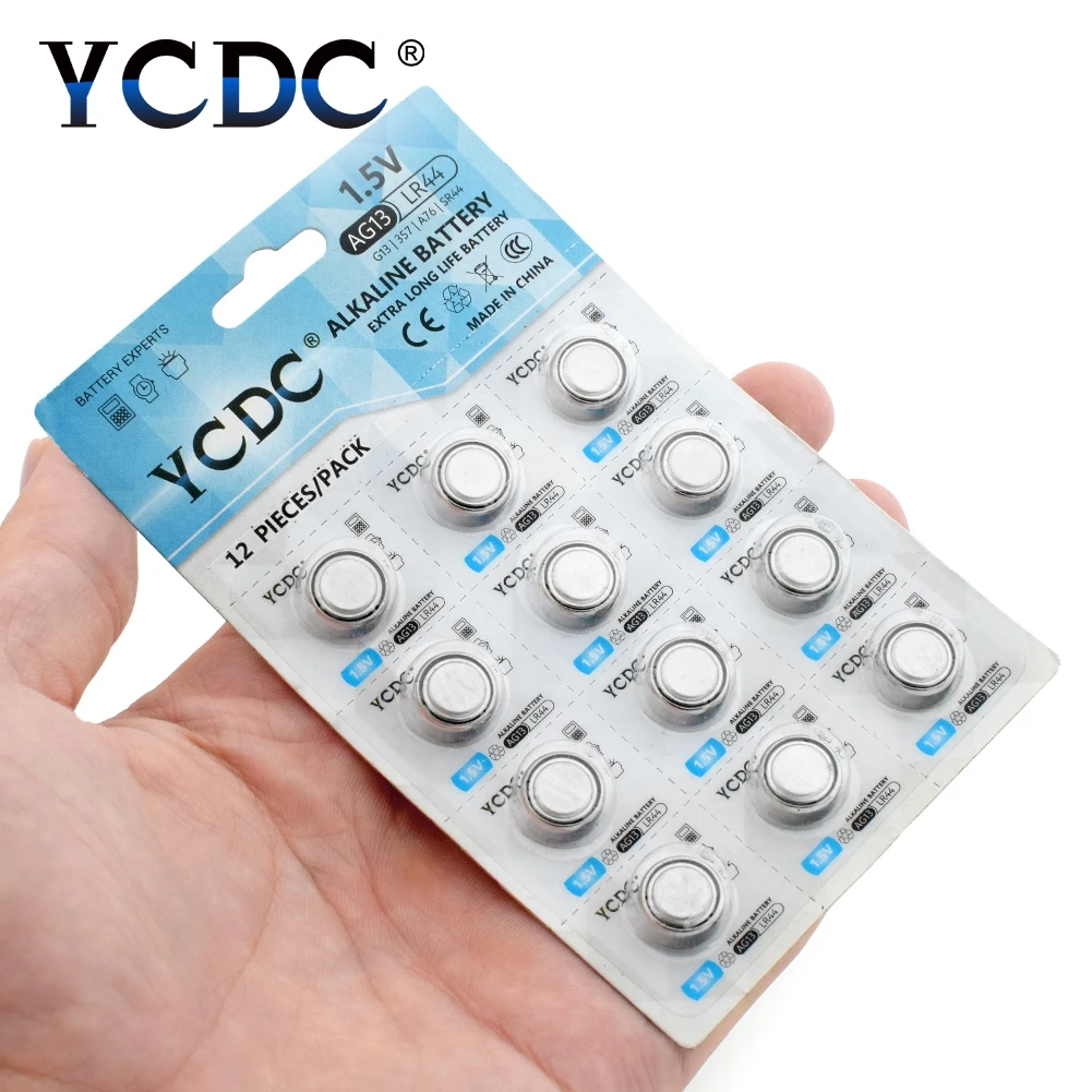 12 шт./1 карта YCDC AG 13 кнопочный аккумулятор 1 5 В SR44SW L1154 RW82 RW42 LR44 357 AG13 батарейки для