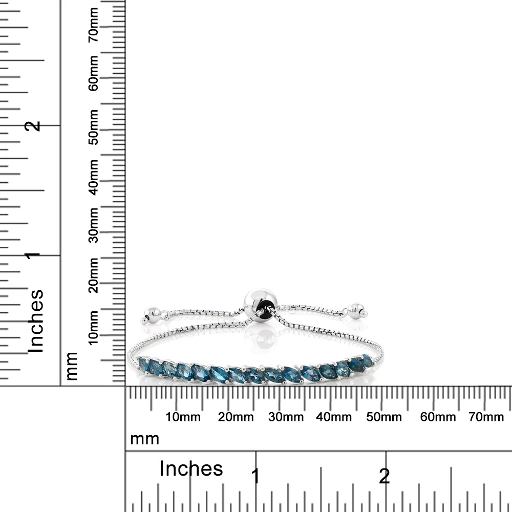 GemStoneKing Women's Sterling Silver Bracelet Genuine London Blue Topaz 1.5 cttw 925 Fully Adjustable | Украшения и