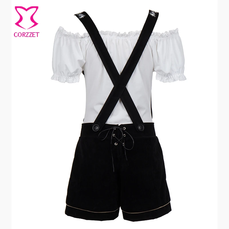 

Cosplay Oktoberfest Beer Girl Costume Maid Wench Germany Bavarian lederhosen Dirndl Deguisement Halloween Costumes Top + Shorts