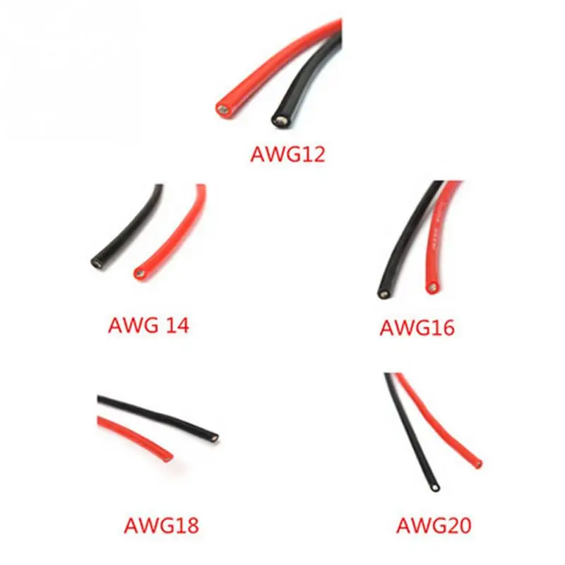 Горячая 2 м AWG мягкий, силиконовый, гибкий кабель 12-20 AWG(1 метр красный+ 1 метр Черный