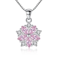 100 925 sterling silver fashion shiny crystal cherry blossom ladies pendant necklace women box chain jewelry birthday gift