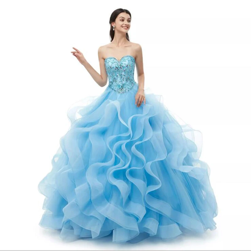 Платья Quinceanera бальные платья с кристаллами и вырезом сердечком для 15 лет