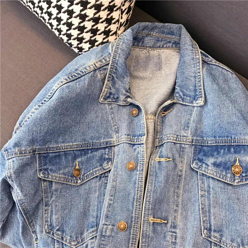Yanueun Классическая джинсовая куртка для женщин повседневная одноцветная с