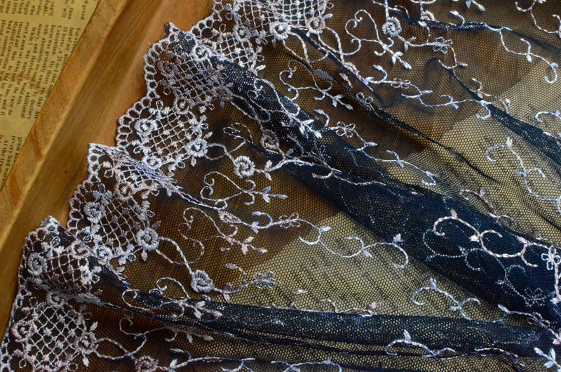Бесплатная доставка 2 метра темно-синяя сетчатая вышивка кружевная отделка