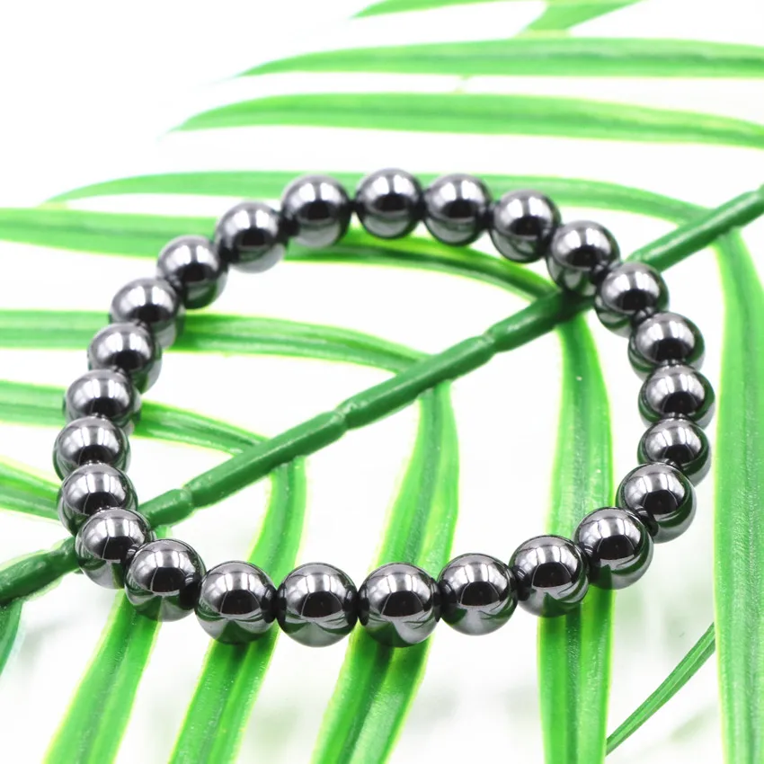 Fashion Natural Hematite Stone Strand Bracelet Statement for Women 8mm Round Beads Charms Bangle Healthy Jewelry 7.5inch A517 | Украшения и