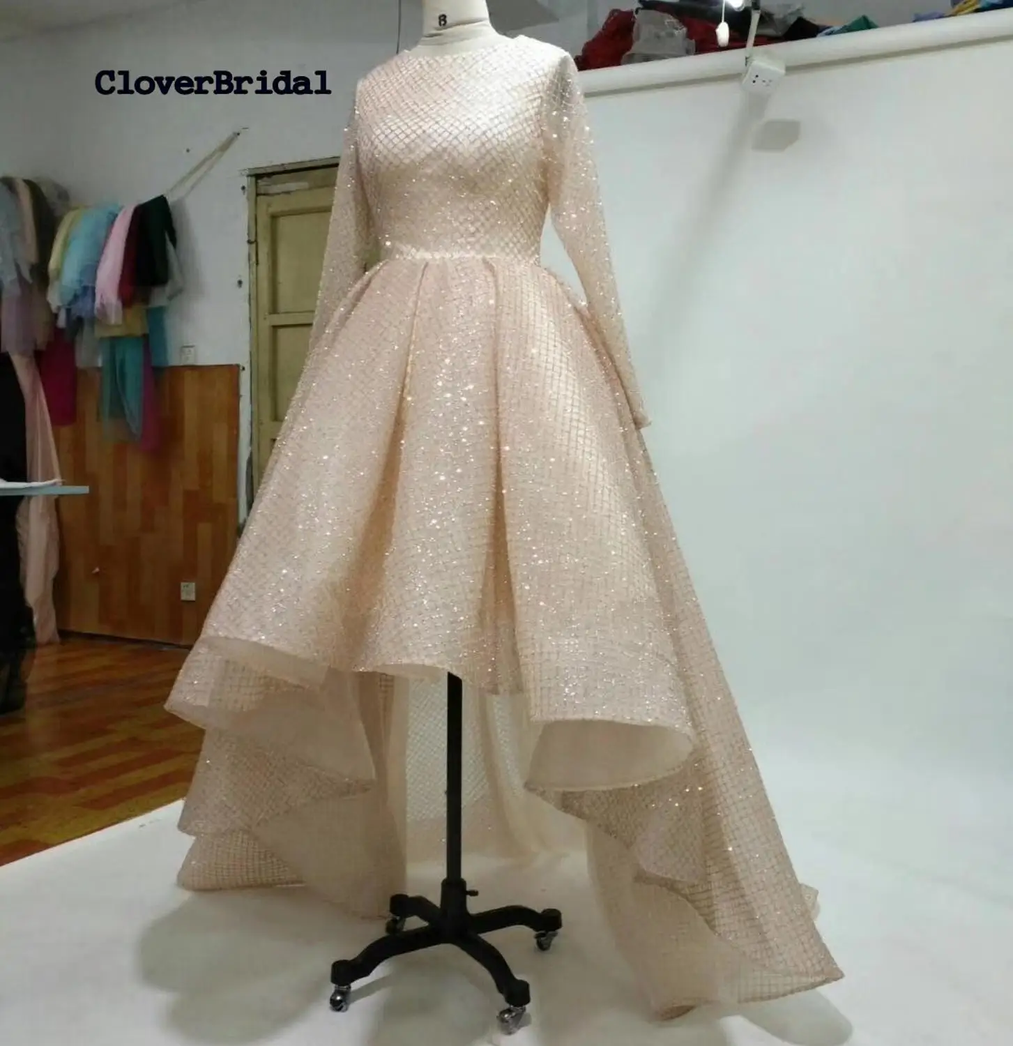 CloverBridal реальные фотографии модное Золотое свадебное платье со шлейфом и круглым вырезом короткое спереди длинное сзади на молнии сзади vestido de noiva - Цвет: gold