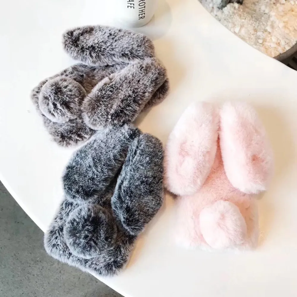 Bling Diamond Bunny Rabbit Fur Plush Fuzzy Fluffy Phone Case Cover For iPhone XS/XS Max /XR/8Plus /6s plus |