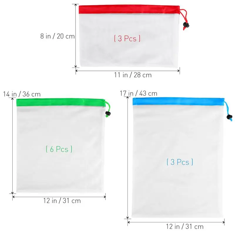 12PCS Mesh Produce Bags Food Household Reusable Fruit Storage Pouch Stitching Drawstring for Shopping Travelling | Дом и сад