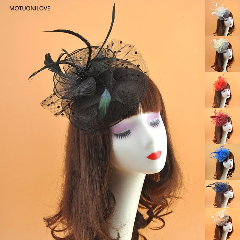 

Wedding Bride Fascinators Hats with Hairpin Feather Veil Pillbox Hat Cocktail Tea Party Evening Headwear for Girls and Women