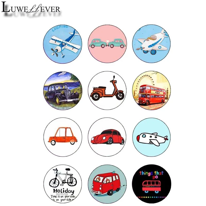 

10mm 14mm 16mm 12mm 20mm 25mm 391 12pcs/lot Car Mix Round Glass Cabochons Jewelry Findings 18mm Snap Button Charm Bracelet