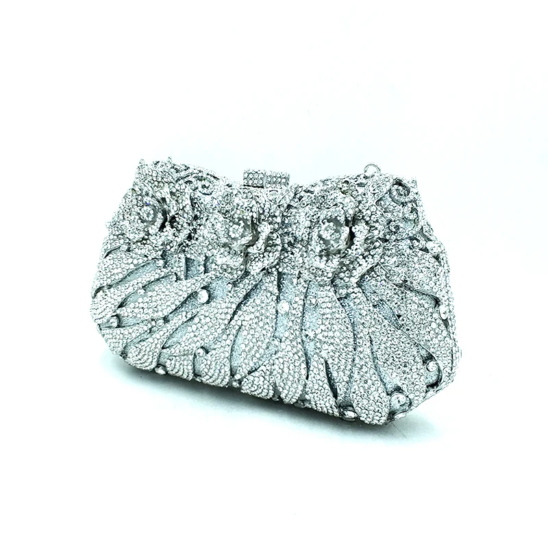 Luxury Bridal party purse women evening party handbag fashion diamonds wedding crystal clutches rose flower crystal purses
