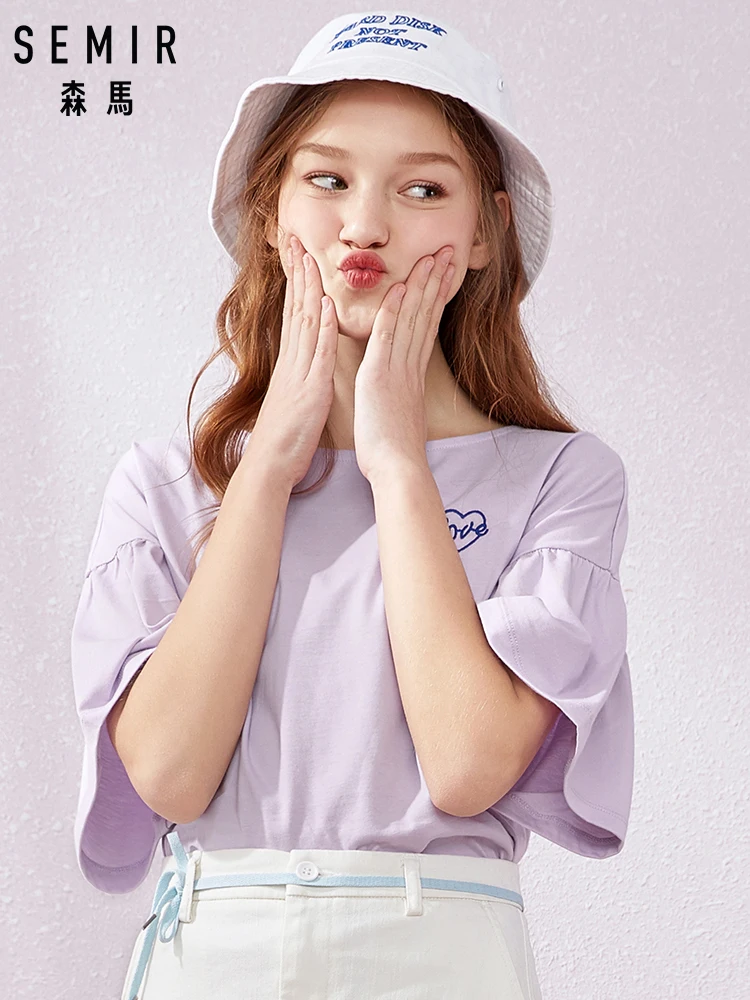 SEMIR труба рукав короткий Футболка женская 2019 лето новая круглая шея хлопок