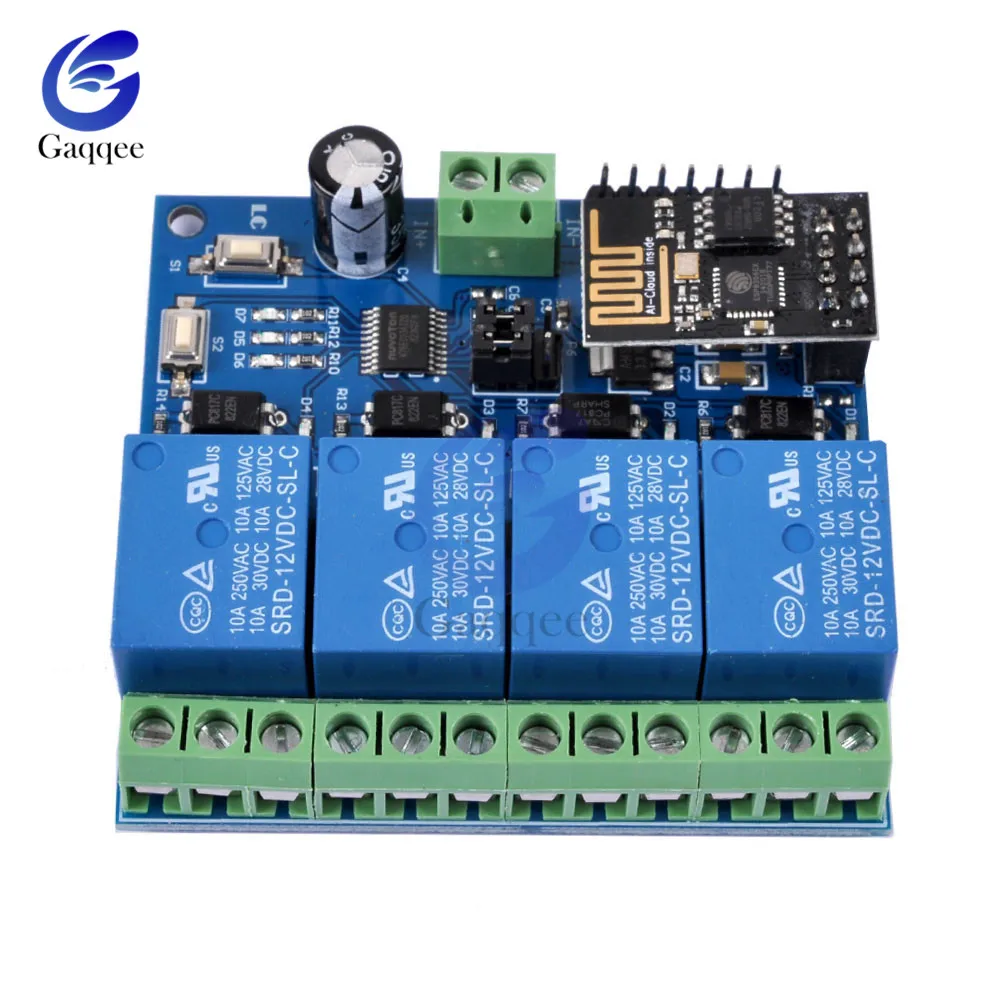 Четырёхканальный релейный модуль DC 12 В ESP8266 Wi-Fi для умного дома 4 реле канала |