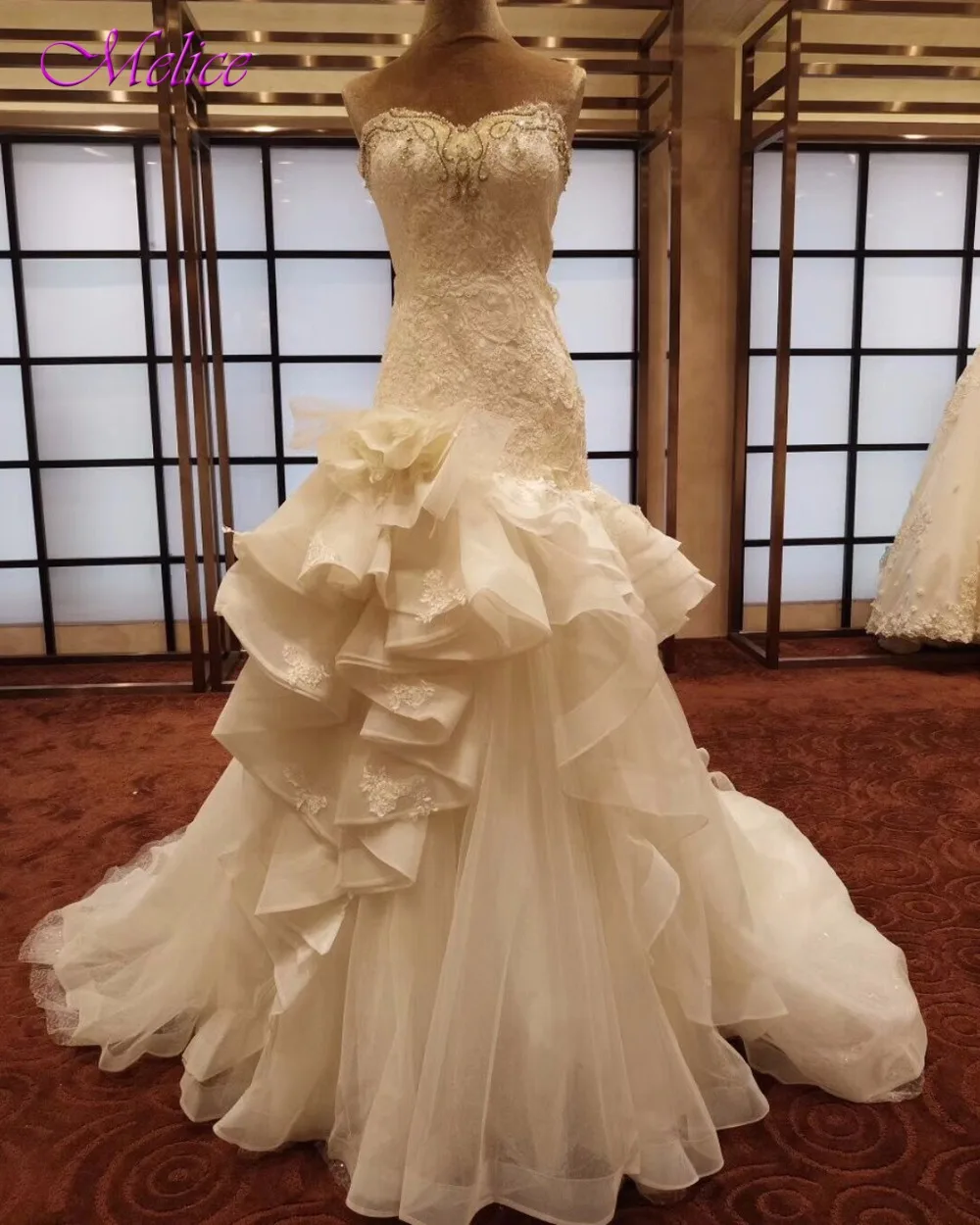 Fmogl New Luxury Beaded Strapless Lace Up Mermaid Wedding Dresses 2020 Appliques Robe De Mariage Trumpet Gown Plus Size | Свадьбы и