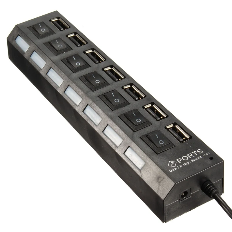 Универсальный usb-концентратор высокой мощности 7 портов высокоскоростной вкл/выкл Кабель-адаптер светодиодный usb-хаб для ПК компьютера ноутбука