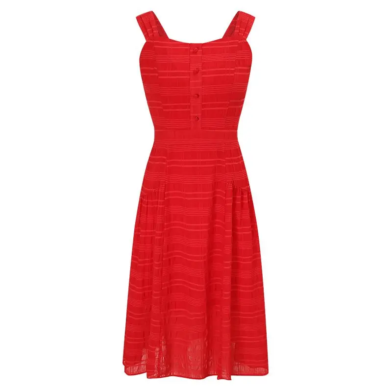 

Strap retro Hepburn style small red dress 2019 summer new women's super fairy small platycodon chiffon dress
