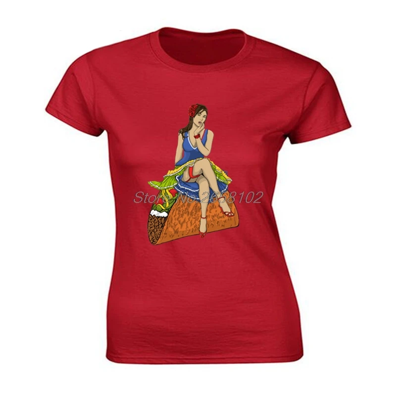 Женская футболка с рисунком из мультфильма Pinup Sit On A Taco Funky стильная для девочек