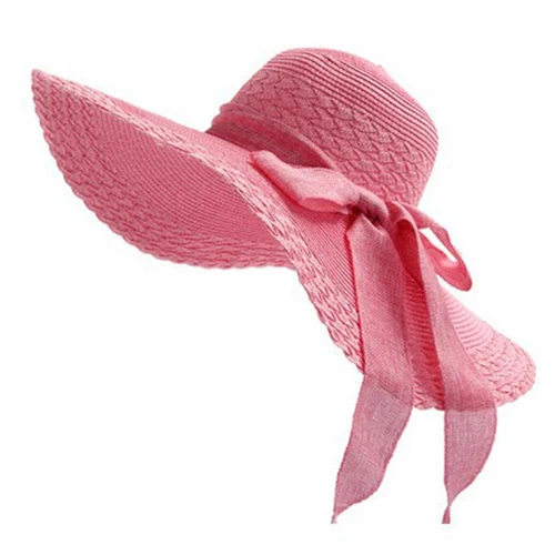 Pink Новинка, женские летние шляпы с широкими полями, пляжная шляпа для отдыха и отдыха, с бантом из ленты, соломенная шляпа с козырьком, Панама, женские кепки от солнца - Цвет: Pink