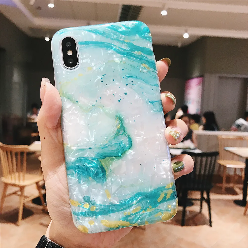 Глянцевый мраморный чехол для iphone 7X11, чехол с рисунком блестящей раковины, силиконовый чехол для iphone 6S 7 8 Plus X XR XS Max 11 Pro Чехол 11