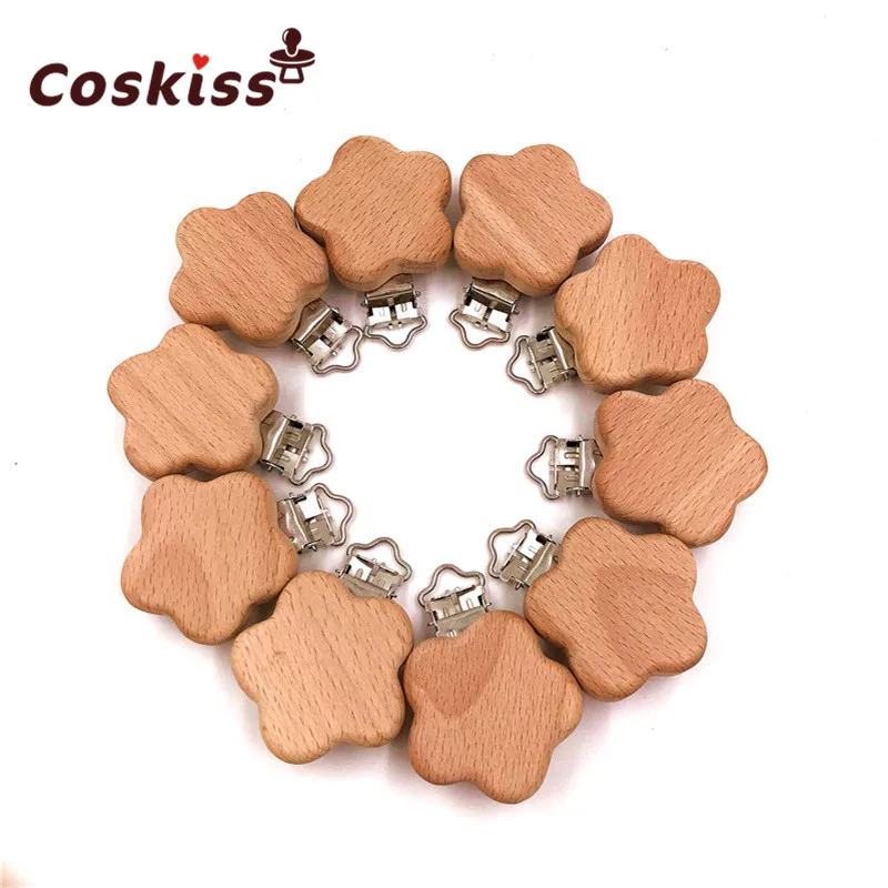Mordedor de flores de madera para beb&eacute;, Clips para chupete, soportes de Color s&oacute;lido, mordedor para beb&eacute;, broches para chupete infantil, accesorios-1