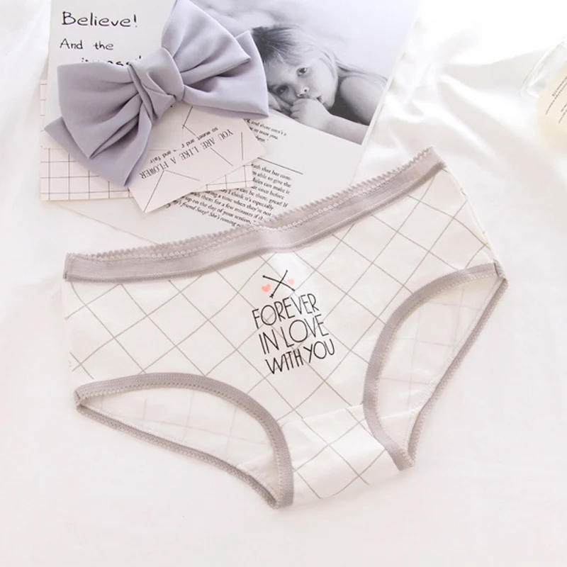 Женское нижнее белье хлопковые клетчатые трусы с буквенным принтом|Женские