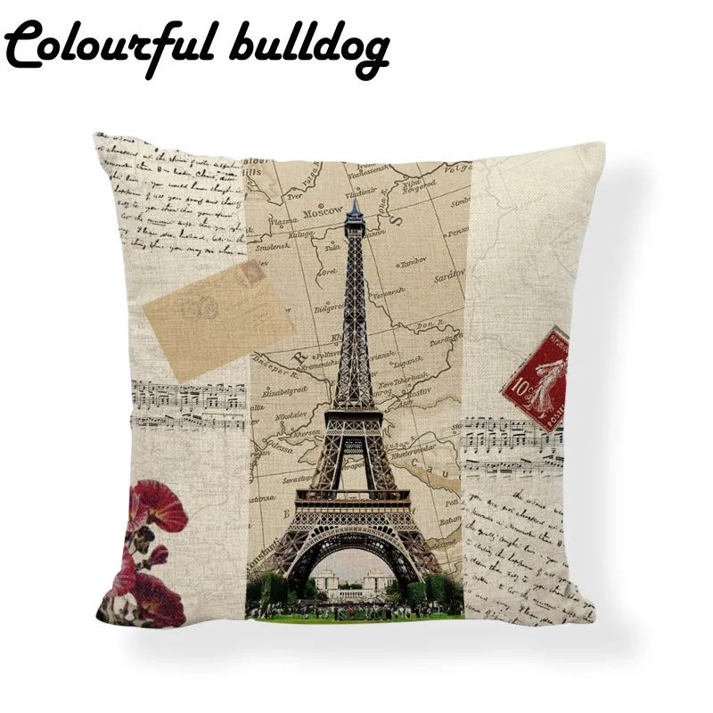 Чехол на подушку для дивана башня Франция красное вино Париж 43*43 см наволочка