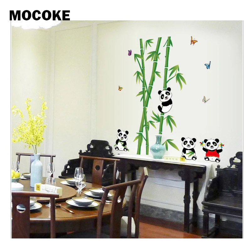 Китайские милые Мультяшные животные панда настенные стикеры бамбуковые бабочки