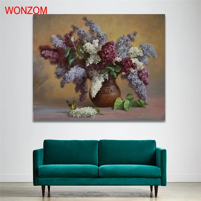 Цветы ваза алмазов картина по номерам на холсте DIY Ручная роспись без рамы