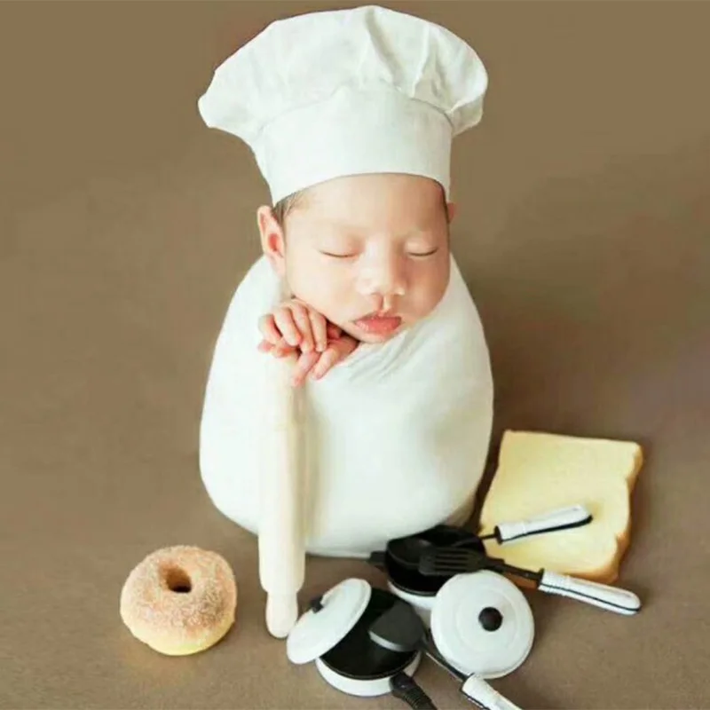 Newborn photography props baby photo shooting new born infant chef hat costume toddler picture girl boy fotografie accessories | Детская