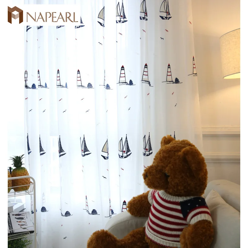 NAPEARL, 1 шт., вышитые тюлевые шторы, белая прозрачная панель, паруса, лодки, дизайн, для детской спальни, штора для детской, с рисунком, современное окно