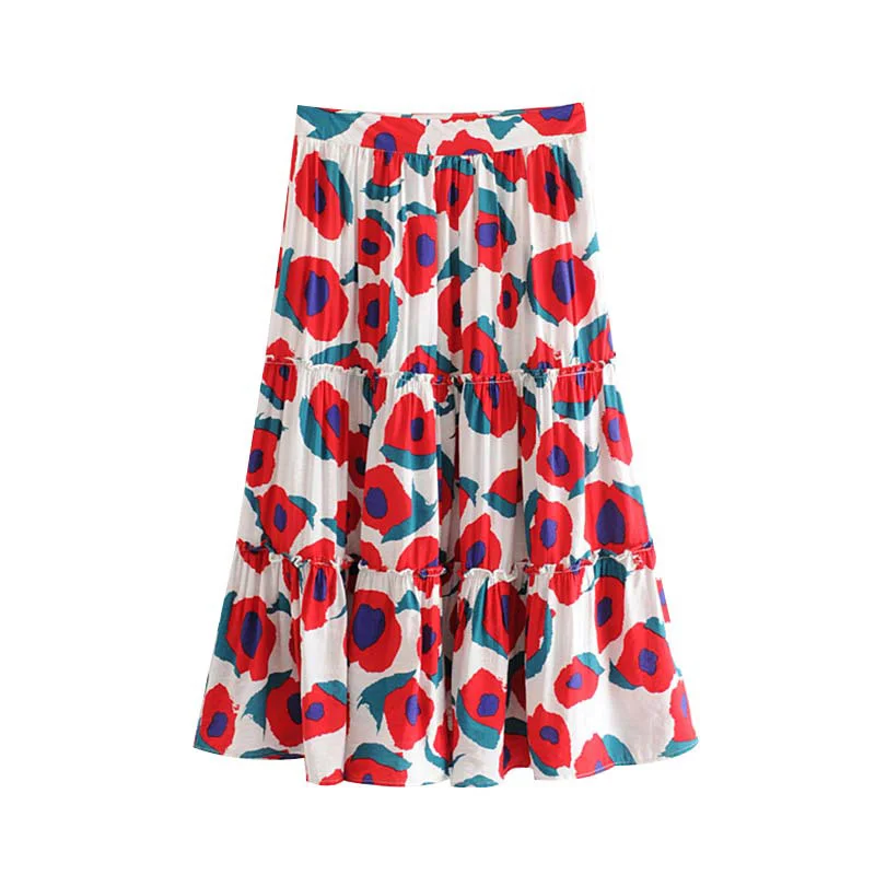 ZXQB стильная шикарная юбка миди с геометрическим принтом и оборками 2019 модная