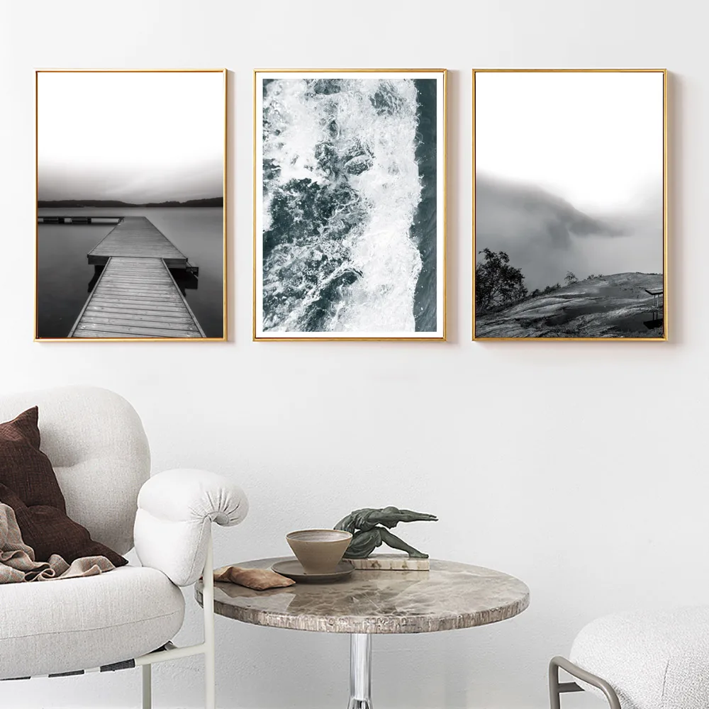 Черно-белые фотографии пейзажа природы плакат Скандинавское море холст картина