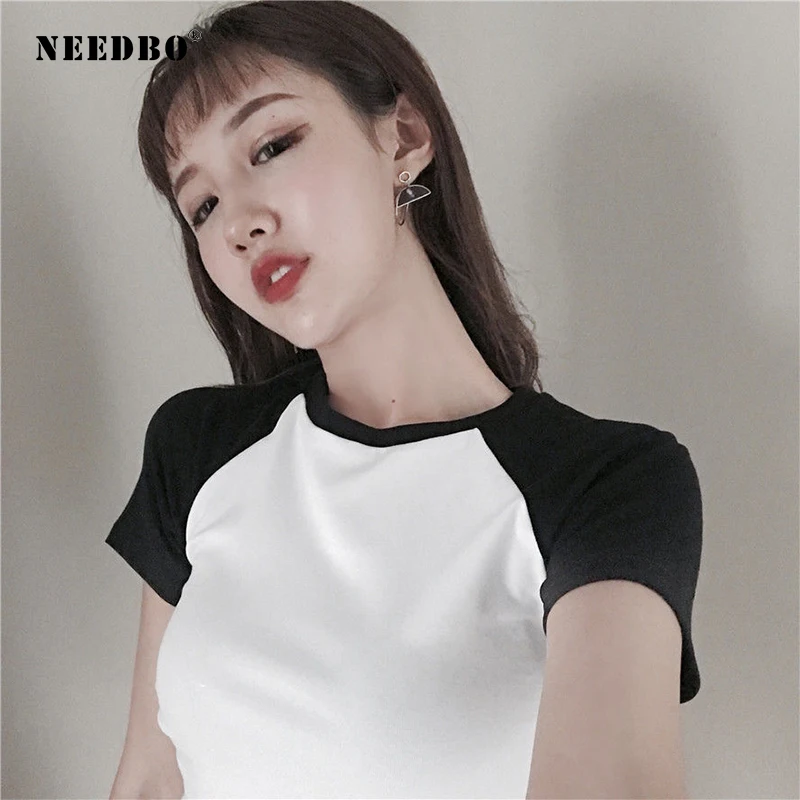 NEEDBO сексуальный укороченный топ футболка женская mujer одноцветная Спортивная
