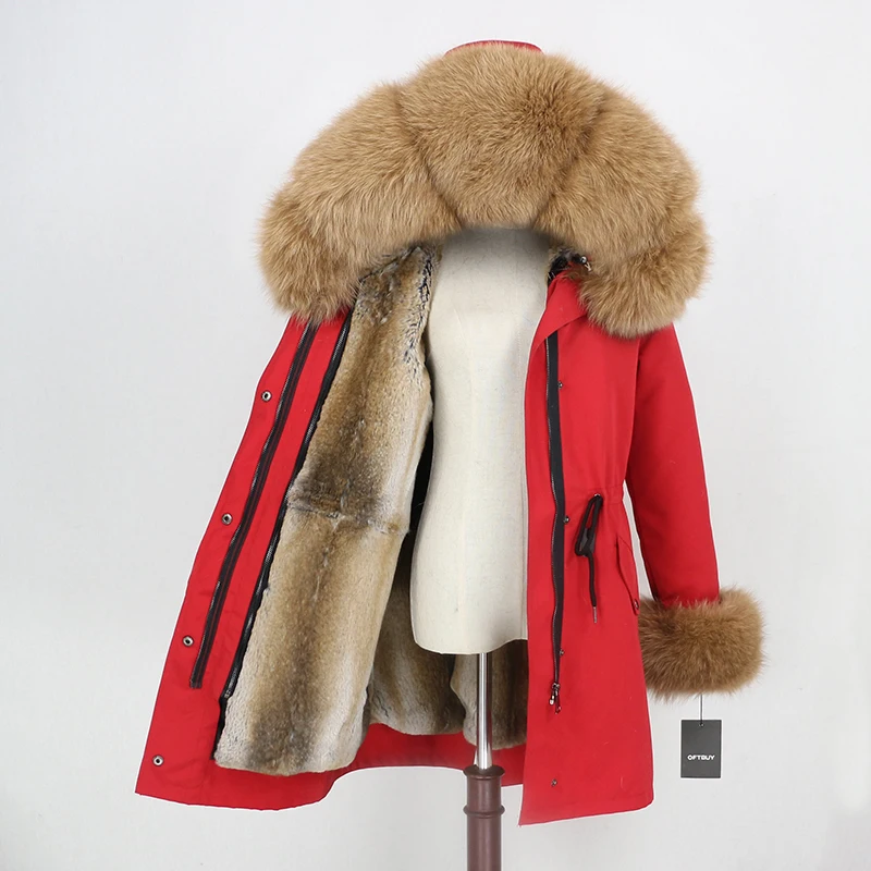 red camel OFTBUY, зимняя куртка для женщин, натуральный мех, пальто, водонепроницаемая парка, натуральный Лисий мех, воротник, манжеты, мех кролика, подкладка, верхняя одежда, съемная, Новинка - Цвет: red camel