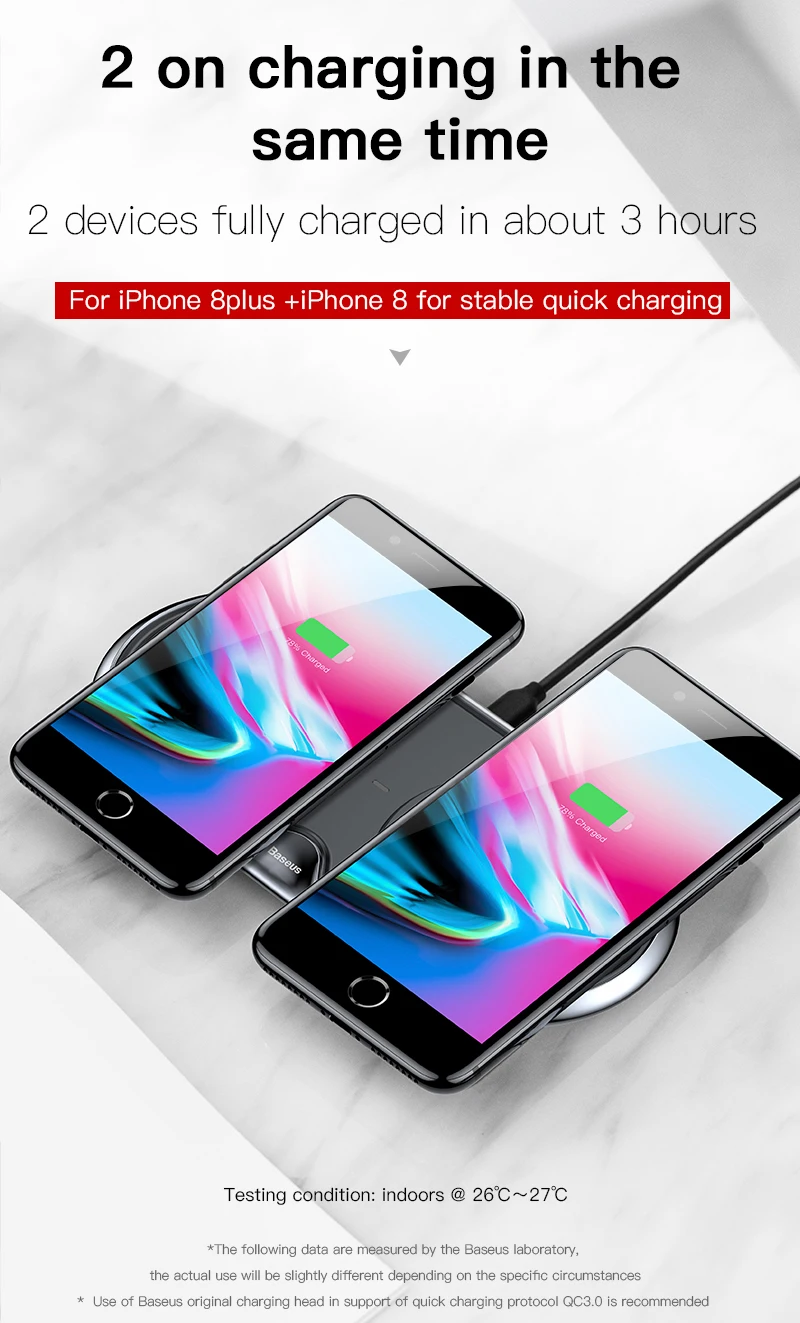 Беспроводное зарядное устройство Baseus 10 Вт с двумя сиденьями Qi для iPhone X 8 samsung S9 S8 Note 8, быстрая зарядка 3,0, беспроводное настольное зарядное устройство