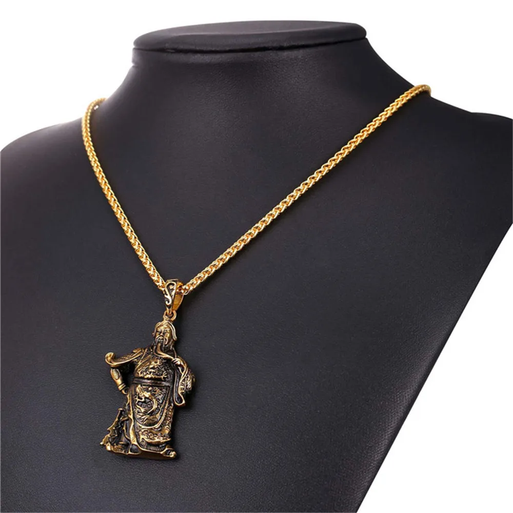 Невыцветающее мужское ожерелье с кулоном Guan Yu из нержавеющей стали 316L цепочкой